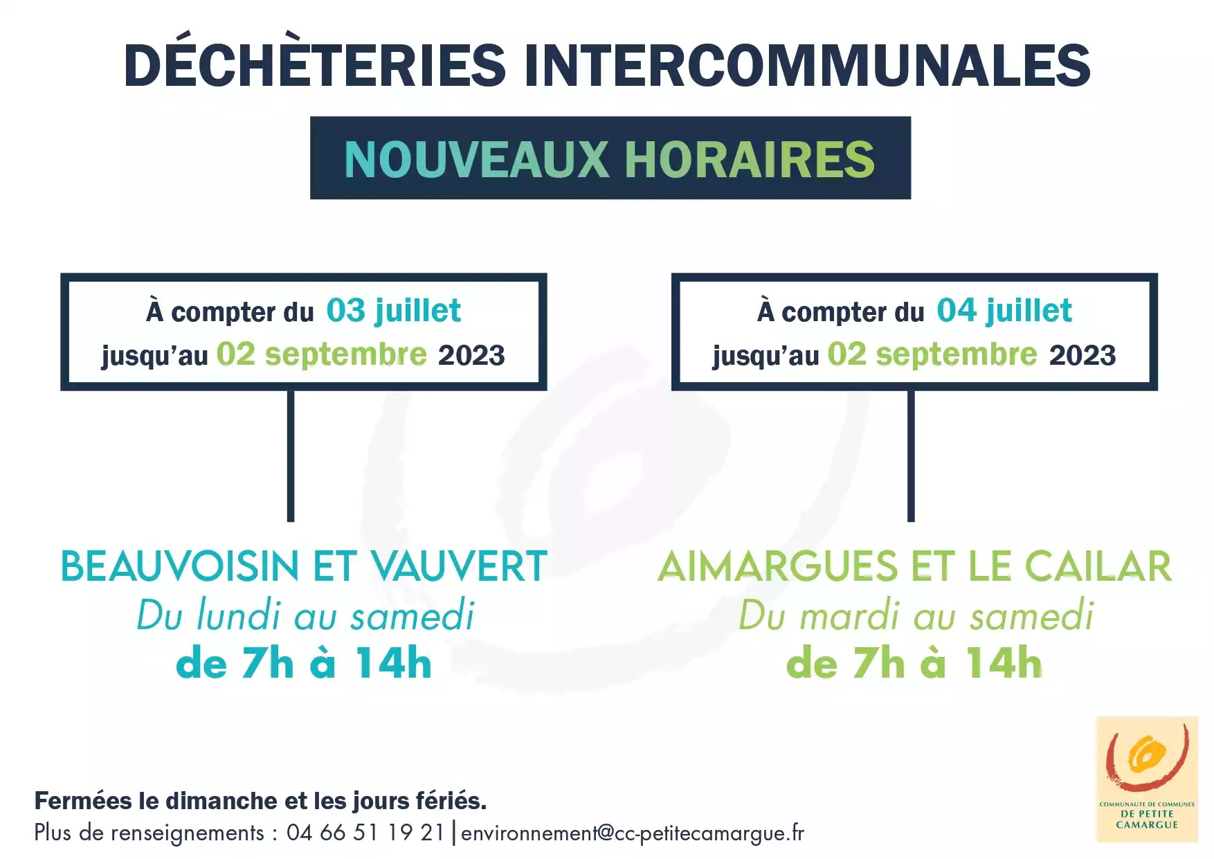 Horaires d'été déchèteries intercommunales petite camargue