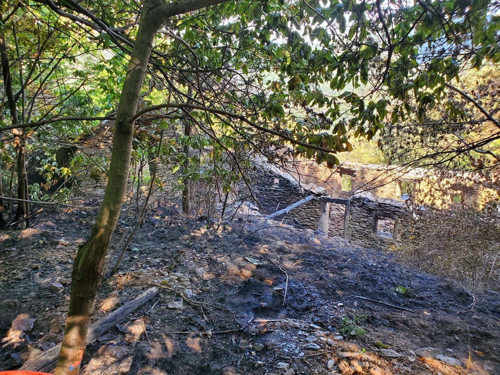 Incendie feu hélicoptère bombardier d'eau cévennes végétations bâtisse