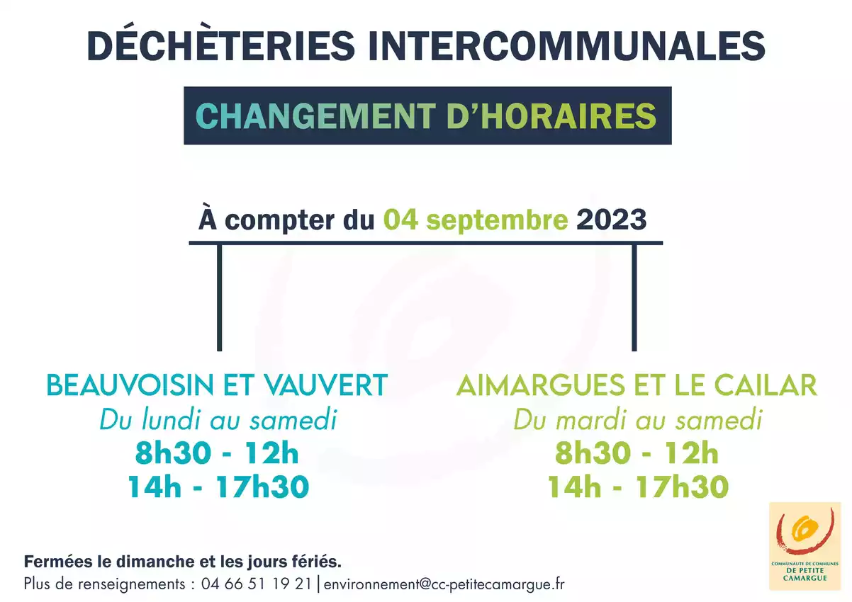 horaires septembre petite camargue déchèteries intercommunales